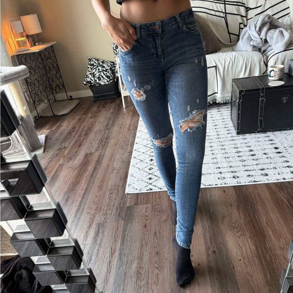 Guess Ripped Blue Skinny Jeans